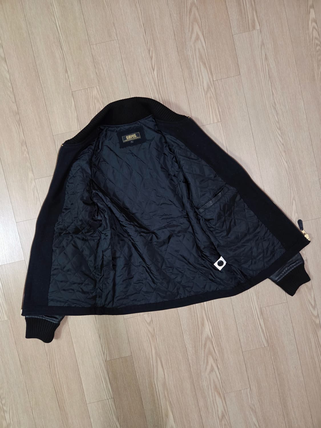 SBMS 카우 레더 금장 지퍼 울 바시티 재킷 상품이미지9