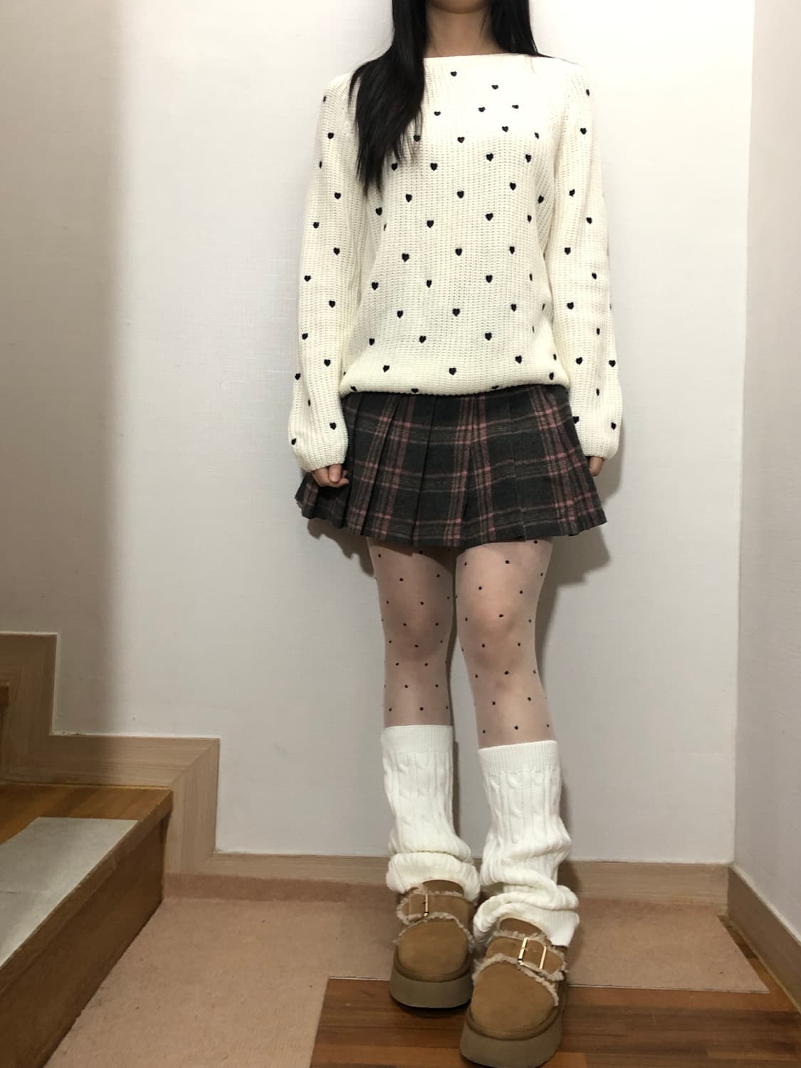 빈티지 그레이 핑크 울 플리츠 미니 스커트 상품이미지3