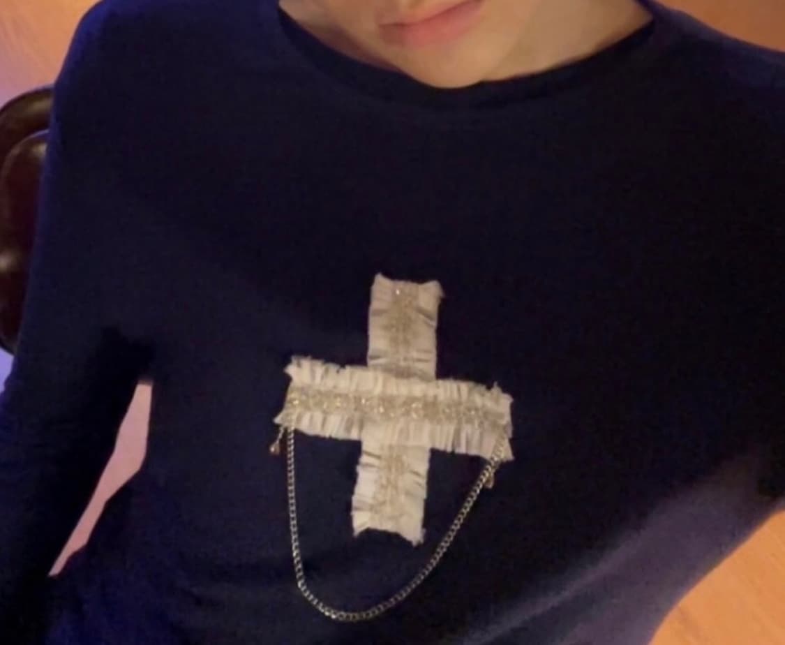 샵페어리 cross trimming long top [navy] 상품이미지3