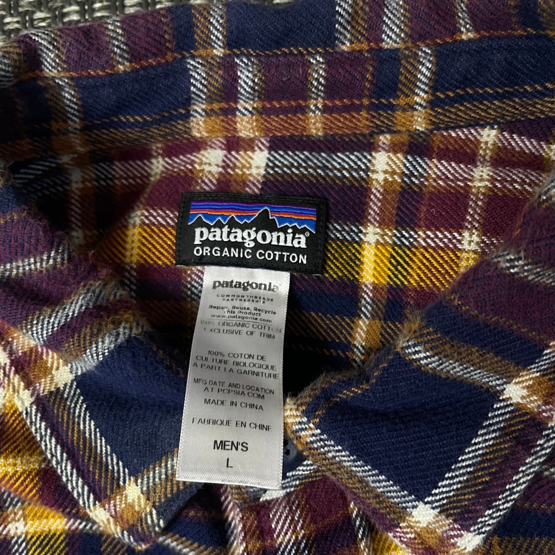 파타고니아 퍼플 블루 옐로우 멀티 체크 긴팔 셔츠 L 상품이미지4