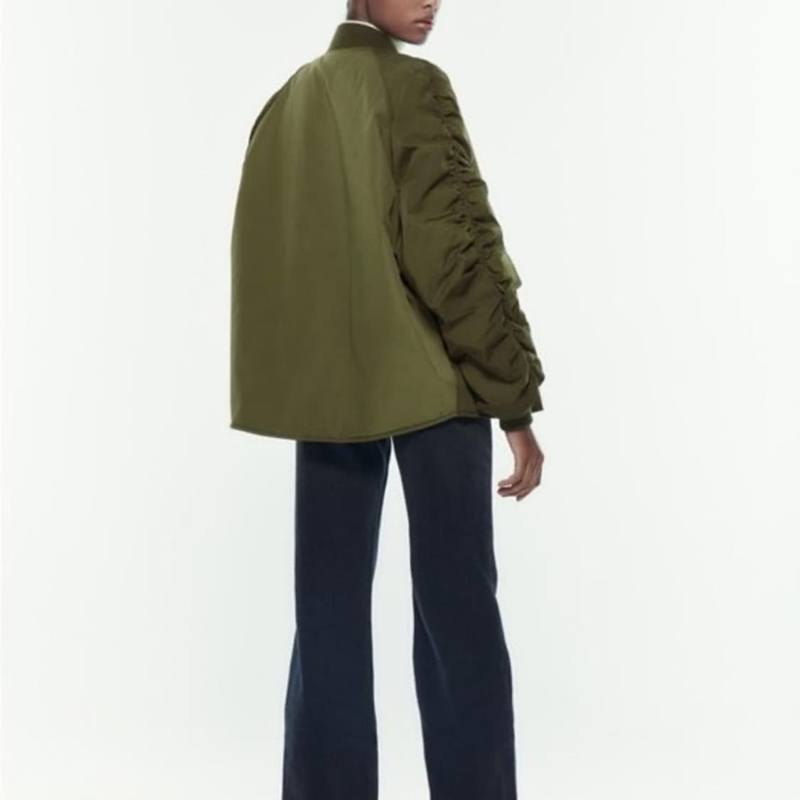 ZARA 자라 카키 셔링 플라이트 봄버 자켓 L 상품이미지2