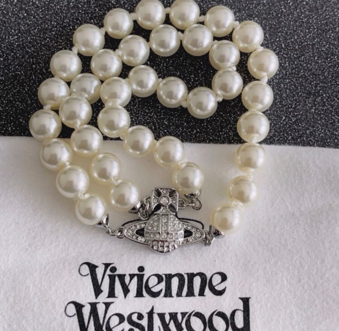 비비안웨스트우드 아카이브 진주펄 크리스탈 orb 2단 레이어 팔찌 상품이미지1