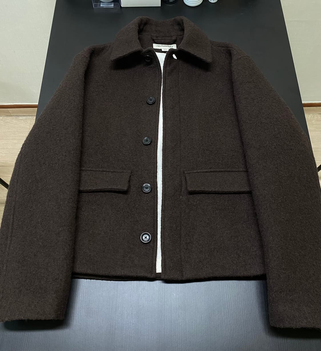 자라 nanushka 크롭 울 자켓 다크브라운 나누시카 상품이미지1