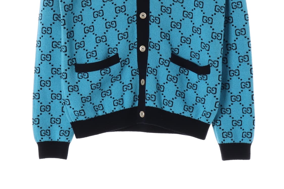 구찌 블루 GG 자카드 패턴  브이넥 울 니트 가디건 M
 상품이미지4