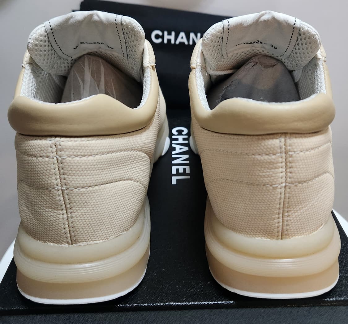 [정품 ] 샤넬 CC로고 스니커즈 운동화 클로스 베이지 가죽 39 한정판 상품이미지6