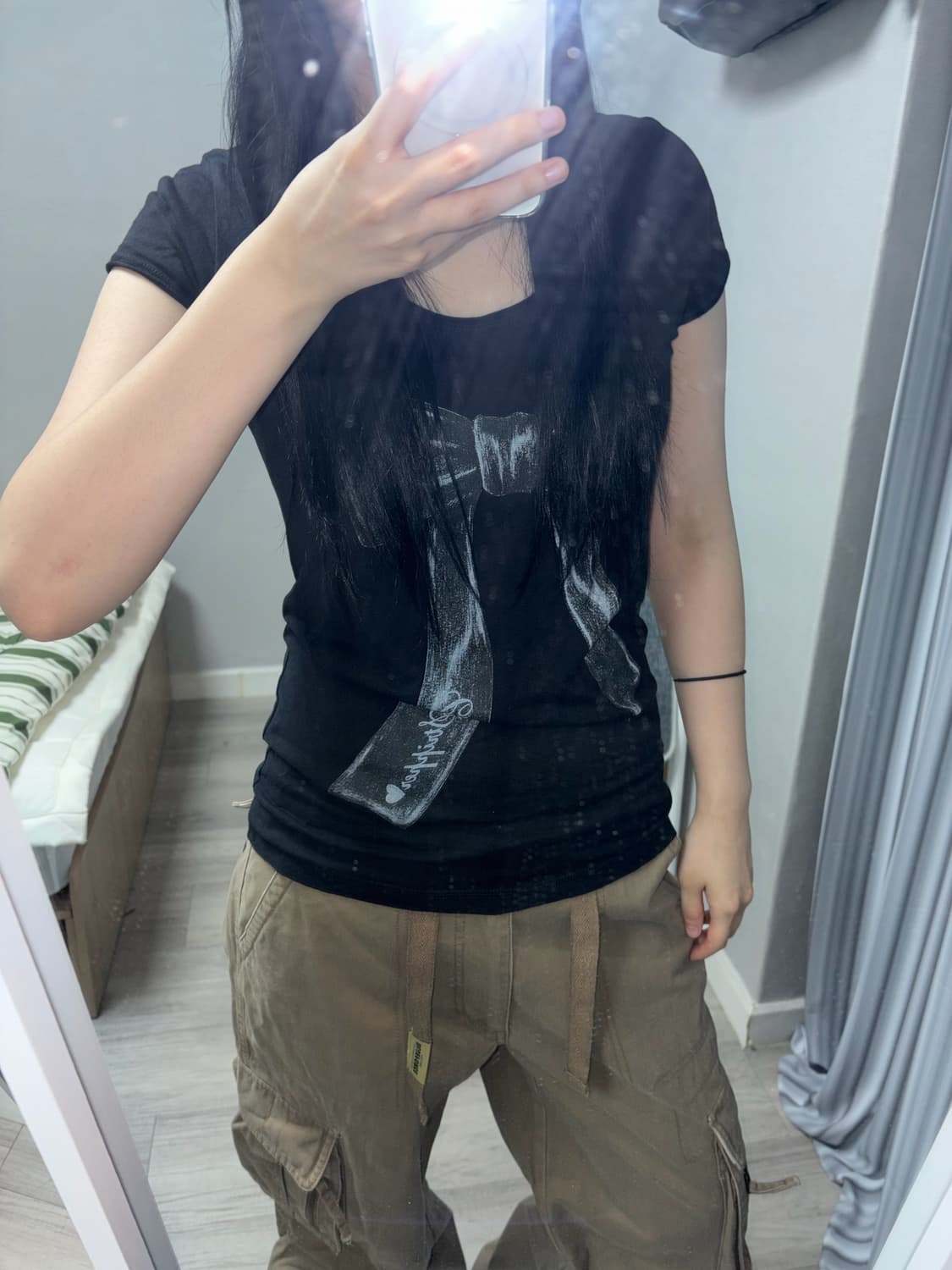 y2k ribbon black top 상품이미지1