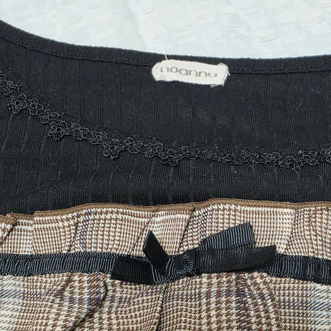 일본빈티지)블랙x브라운 체크 레이어드 플레어 레이스 로리타 로맨틱 원피스 상품이미지4