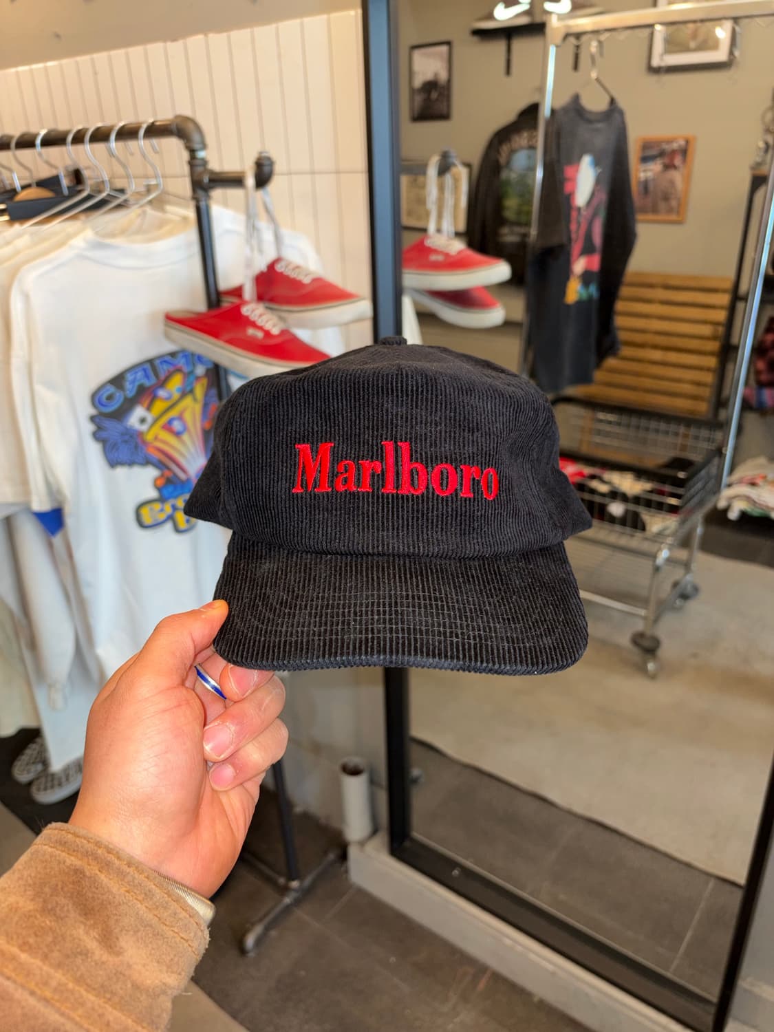 Marlboro logo corduroy black trucker cap 상품이미지5
