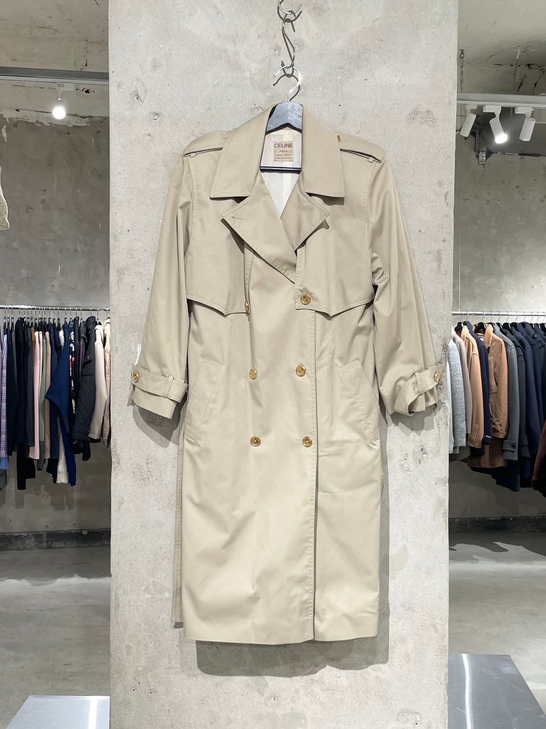 올드 셀린느 라이트 베이지 금장 버튼 트렌치 코트 상품이미지1