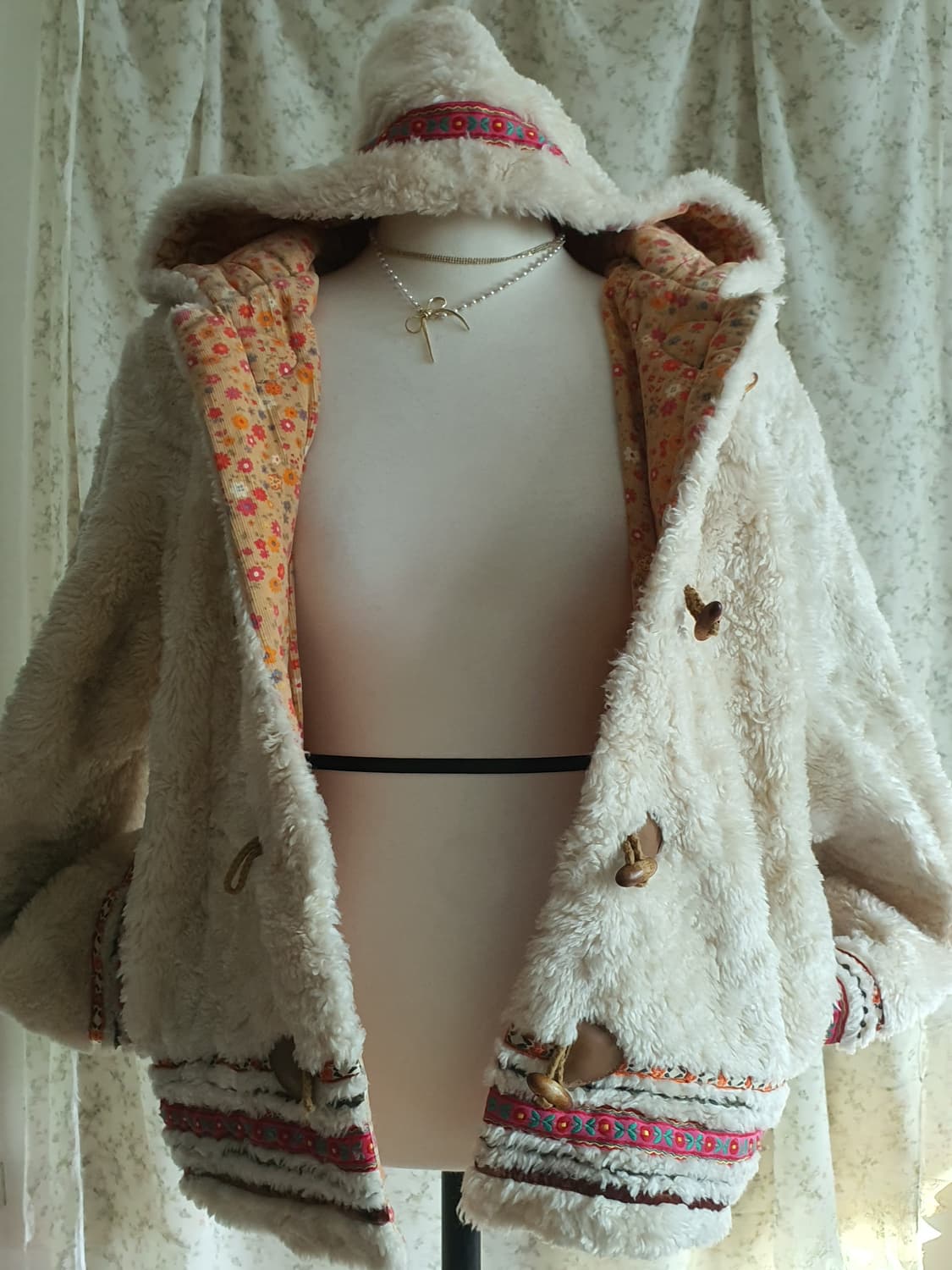 [갸루] 뽀글이 후드 집업 자켓 크림색 네코쨩 후드집업 상품이미지2