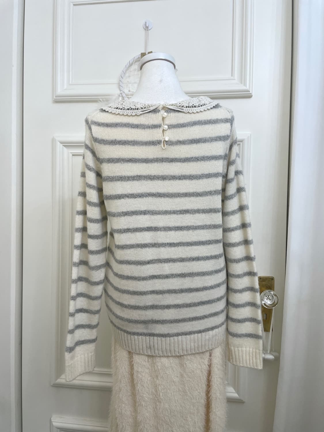 EAST BOY ivory gray stripe lace collar w 상품이미지5