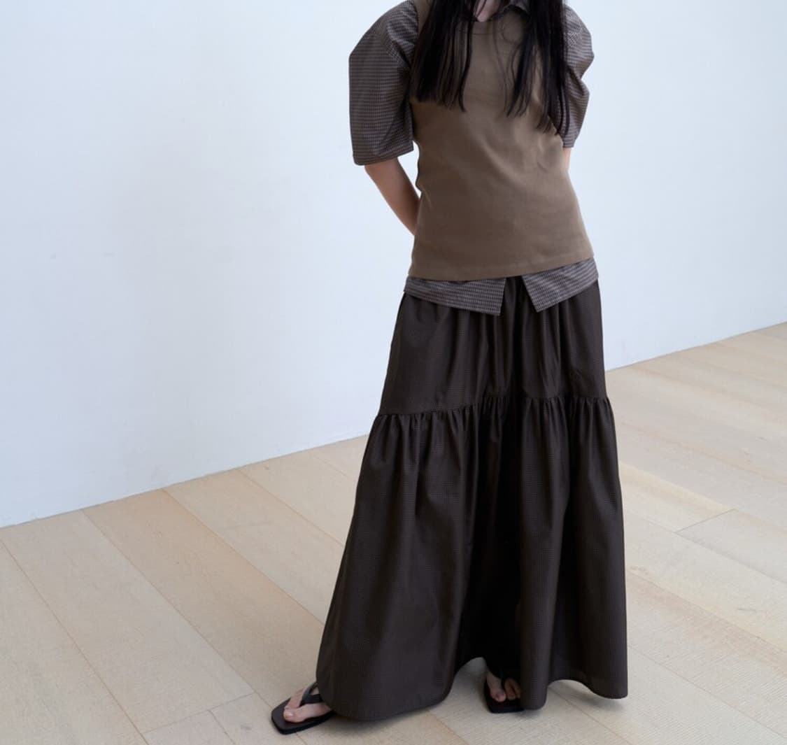 모노하 Gingham check shirring skirt (brown) 상품이미지3