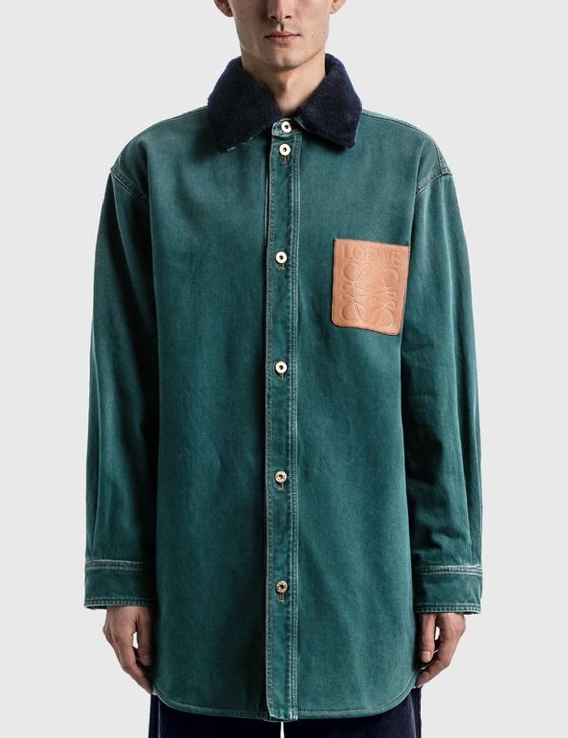 (S+/48) / 로에베 아나그램 레더패치 시어링 오버셔츠 자켓 상품이미지9