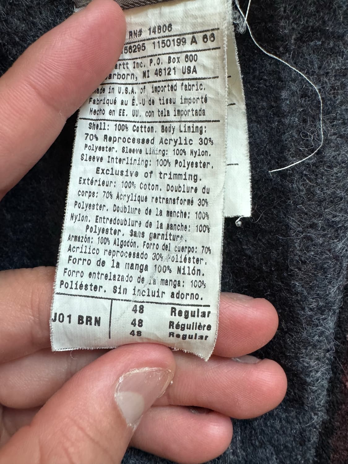 칼하트 브라운 J01 48사이즈 (XL사이즈) 상품이미지5