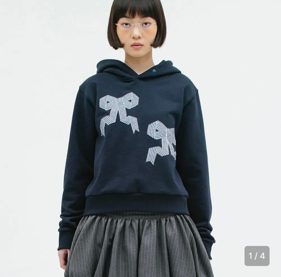 생긴스튜디오 체크 리본 후디 상품이미지1