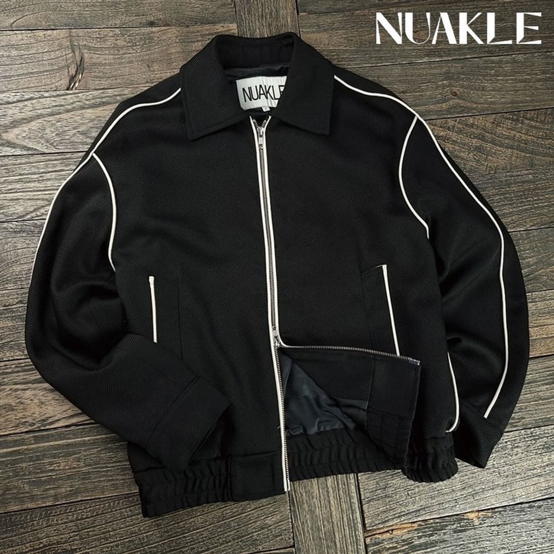 [누아클레] 투웨이 지퍼 파이핑 블루종 자켓 블랙 M19144 상품이미지1