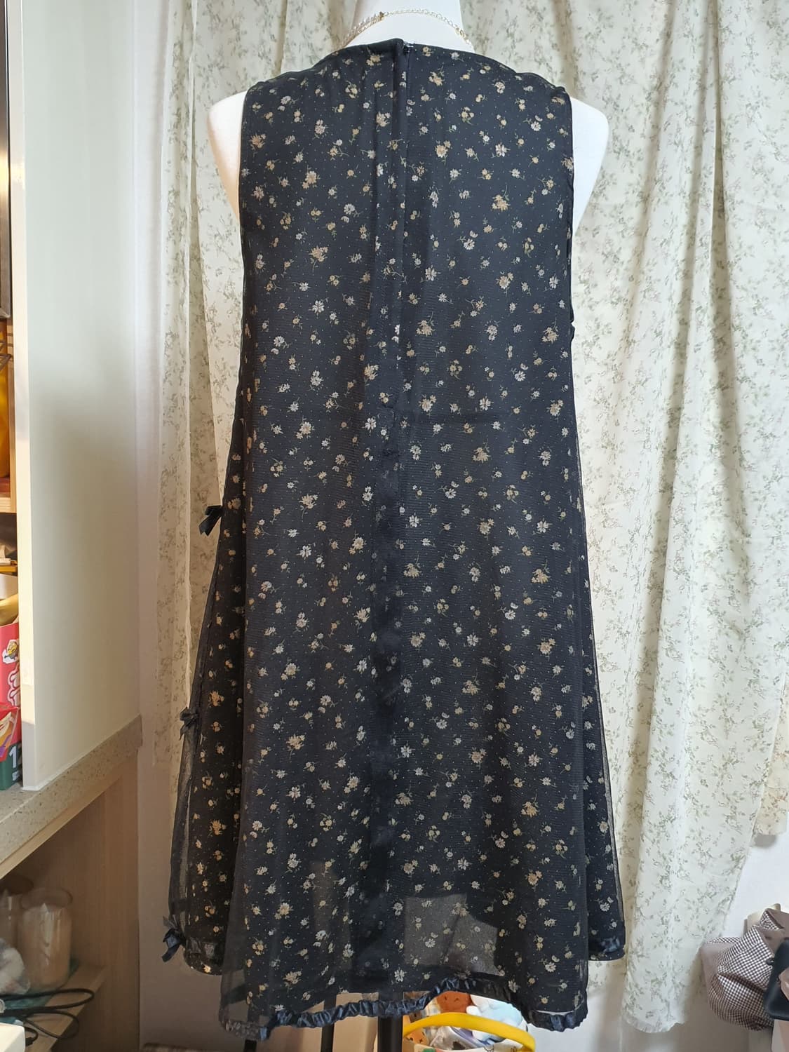 [빈티지] 검정 잔꽃 쉬폰 레이어드 원피스 상품이미지5