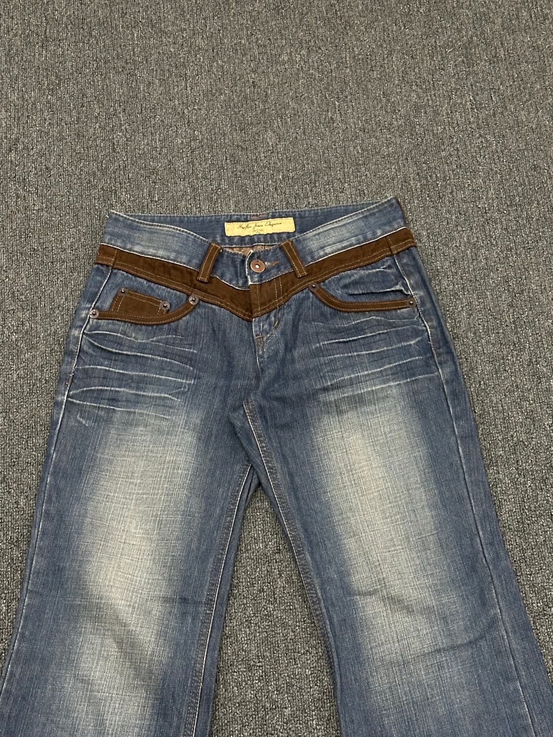 OS)일본 빈티지 여성 브라운 코듀로이 트리밍 부츠컷 데님 팬츠 상품이미지3