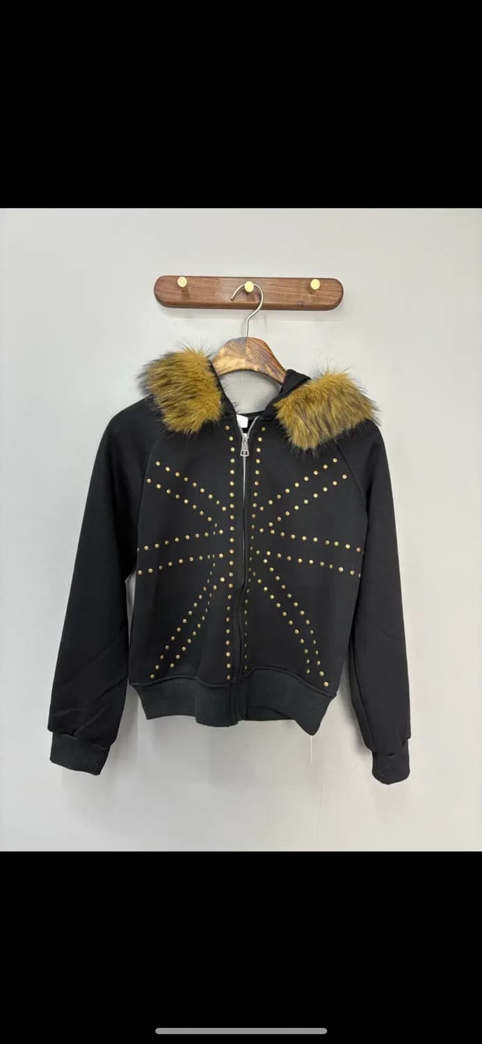 빈티지 블랙골드 패턴 퍼 후드집업 (퍼 탈부착 가능) H1570 상품이미지2