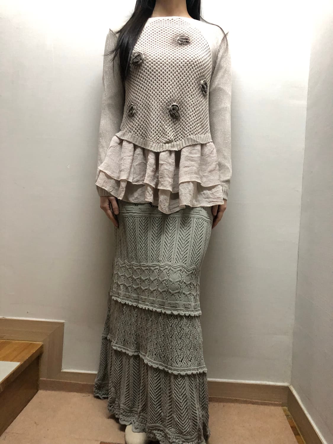 빈티지 라이트 그레이 프릴 원피스 상품이미지5