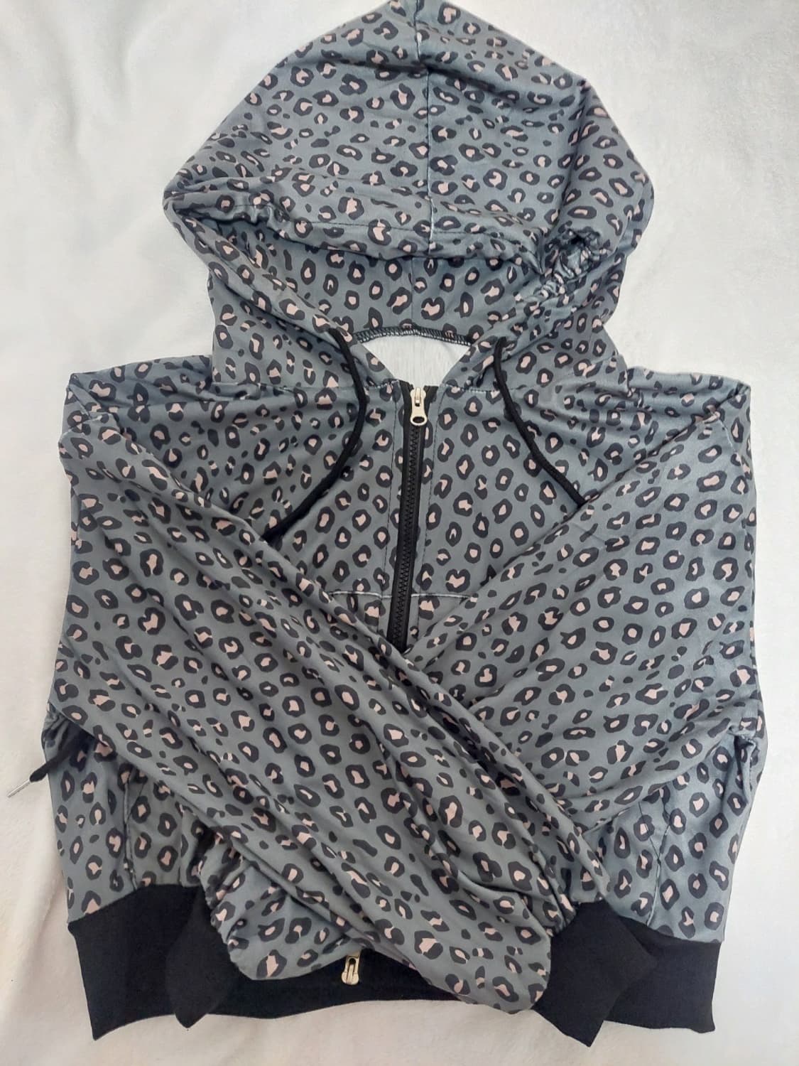 차콜 레오파드 후드집업 크롭 상품이미지2