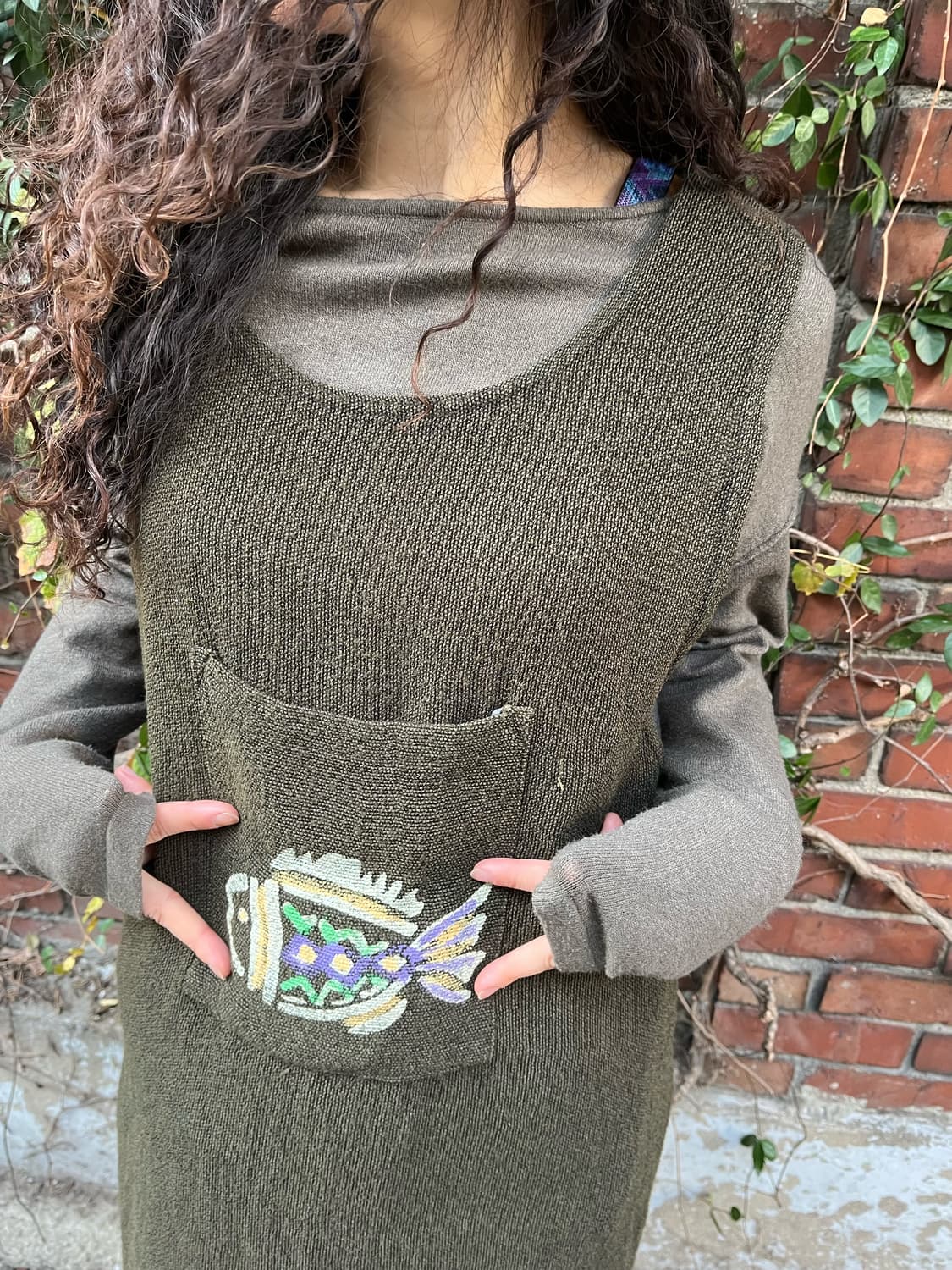 빈티지 히피 카키 레이어드 원피스 상품이미지5