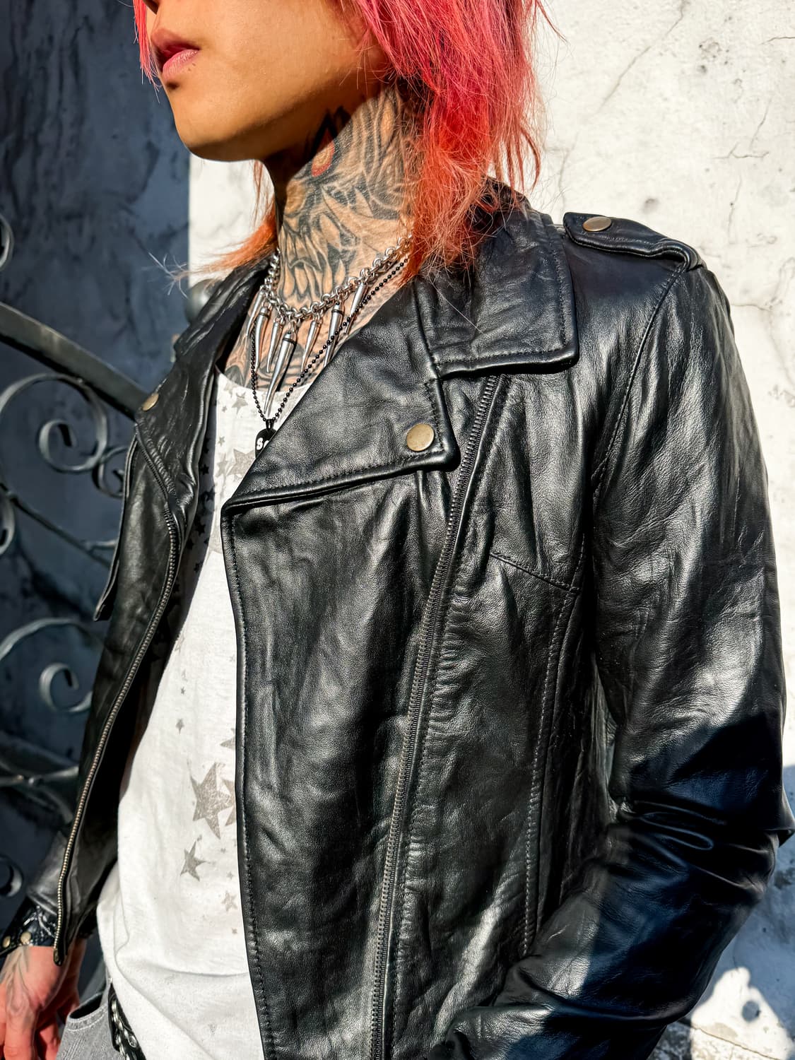 Crocodile Embossed Leather Rider Jacket  상품이미지3