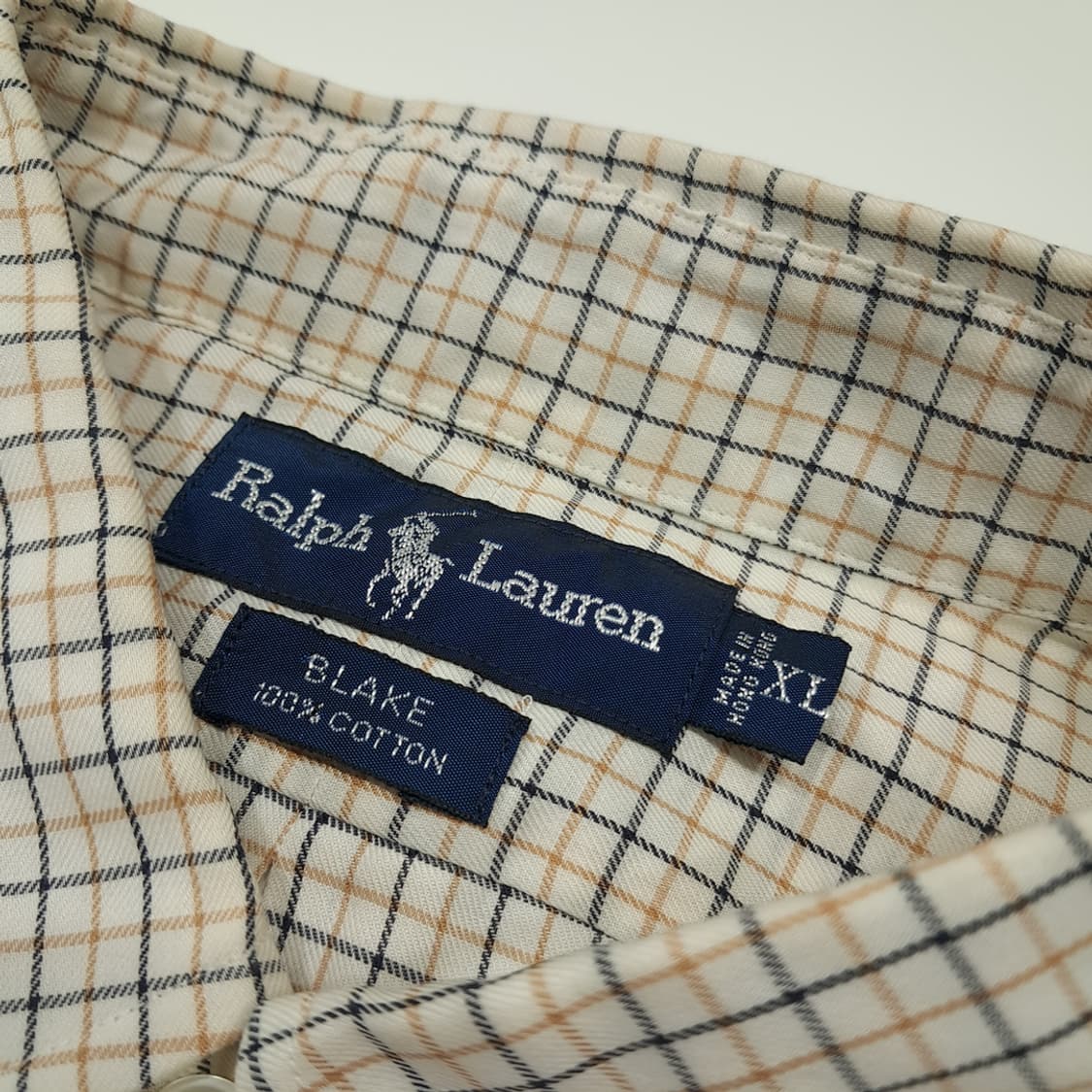 CL943 XL 폴로 90s 홍콩판 네이비브라운 마이크로체크 셔츠 상품이미지3