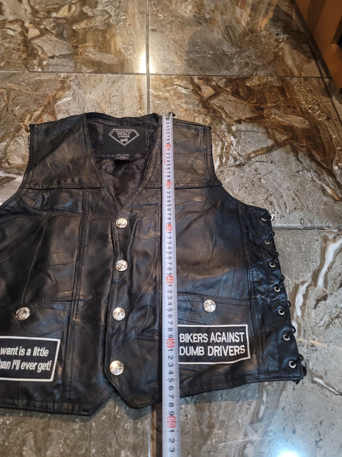 usa 블랙 가죽 바이커 조끼 뒷면에 독수리 패치 상품이미지5