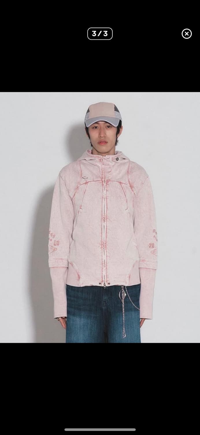 미스치프 컷 오프 후드 워시드 핑크 브라운 상품이미지3