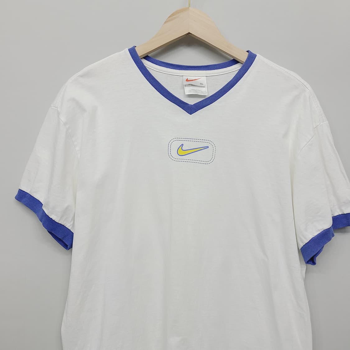 [XL] 90s 나이키 화이트 태그 미판 브이넥 링거 반팔 티셔츠 상품이미지3