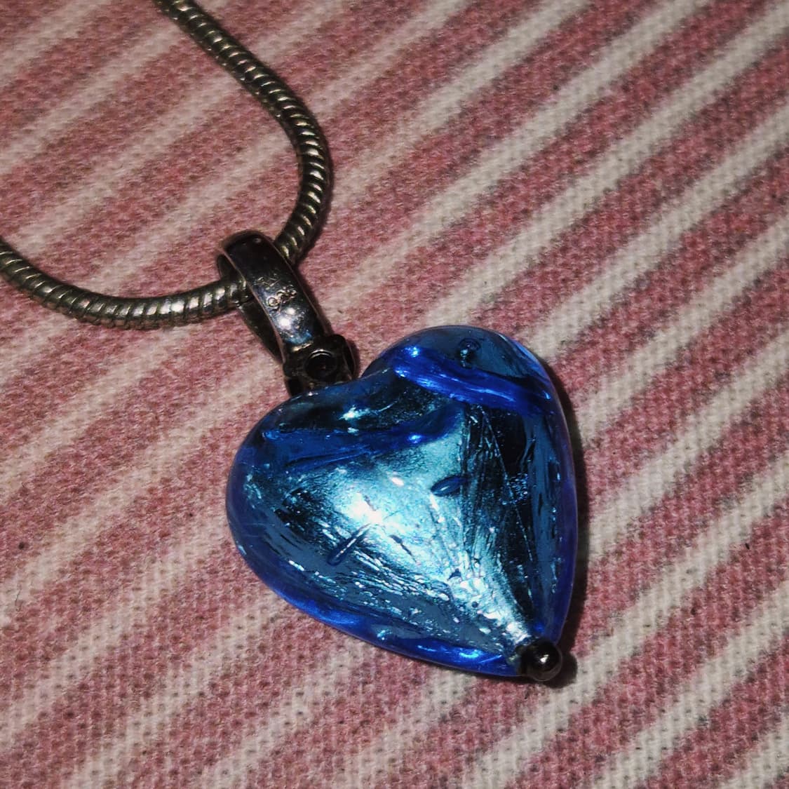 90s 이탈리아 무라노 925 은박 블루 하트 목걸이 상품이미지8