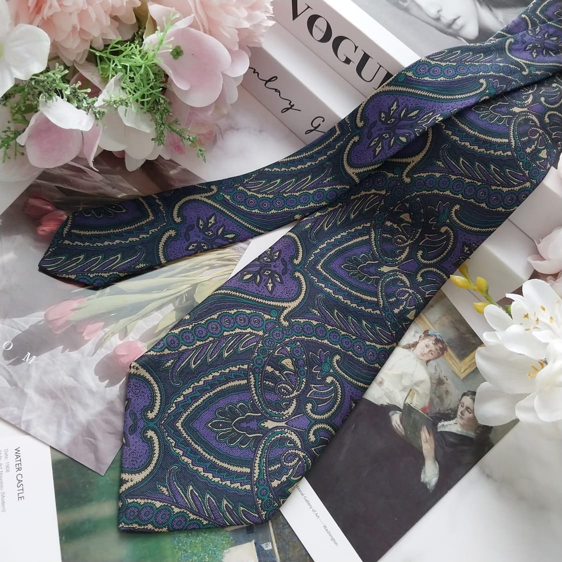 아쿠아스큐텀 실크 퍼플 페이즐리 넥타이 8.3cm A+등급 K1145
 상품이미지2