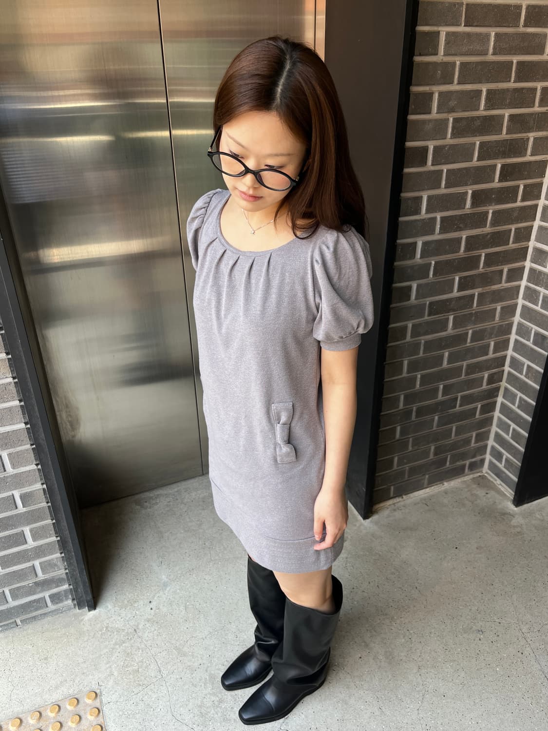 Chrif 리본 장식 원피스 그레이 상품이미지1