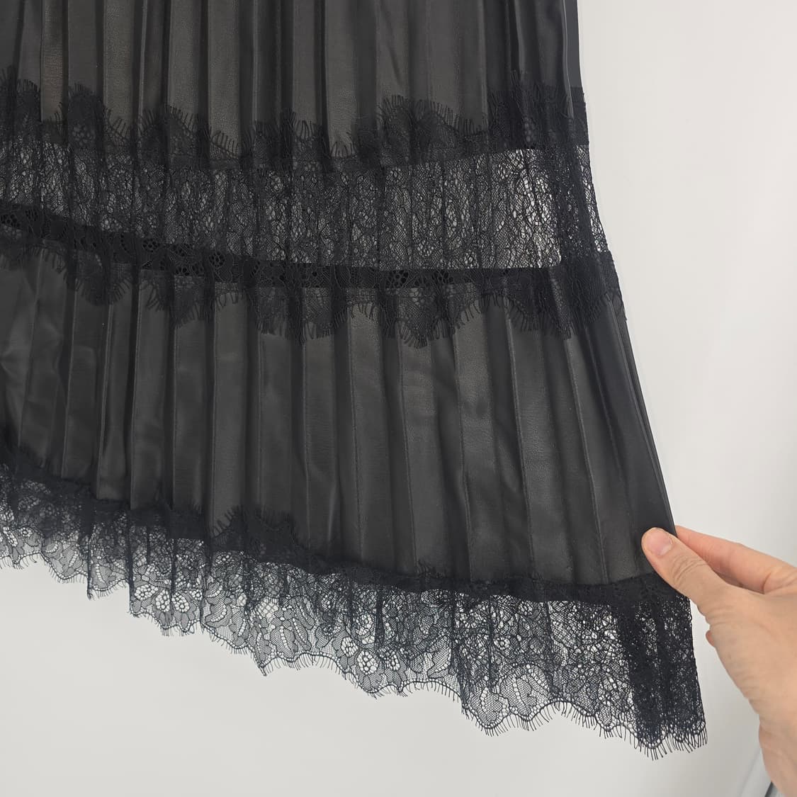 자라 블랙 레더 레이스 플리츠 롱 스커트 M 상품이미지3