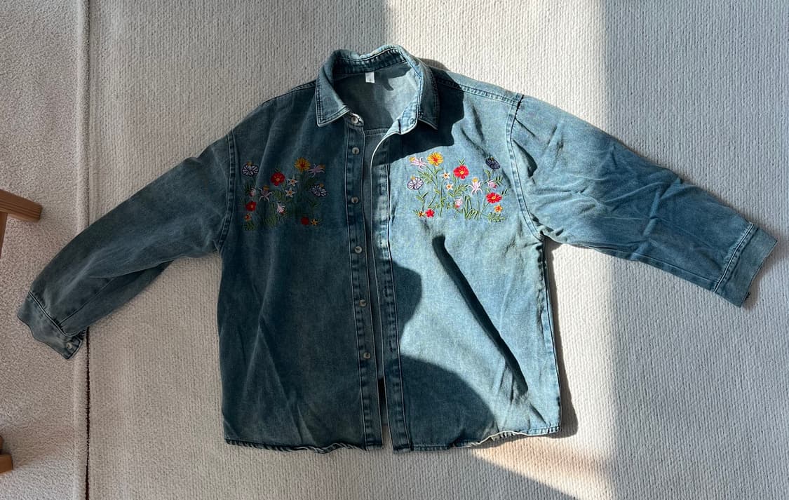 빈티지 꽃 자수 데님셔츠 상품이미지1