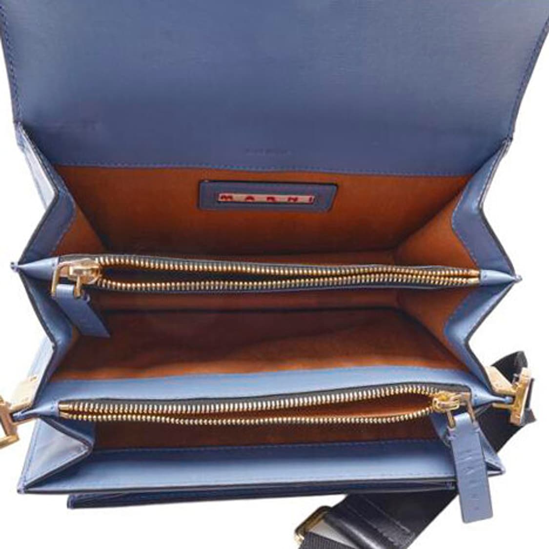 (중고) 마르니 네이비 블루 카프스킨 트렁크 미듐 숄더백 상품이미지5