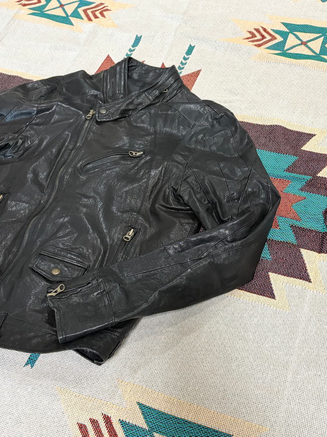 Glossy sheep skin biker leather jacket 상품이미지3