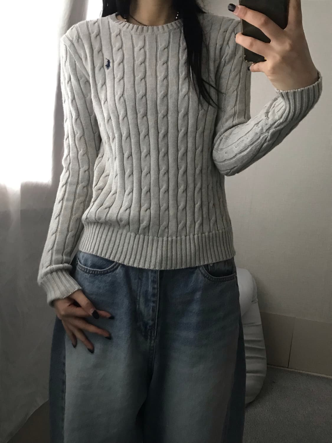 폴로 연그레이 케이블 니트 상품이미지7