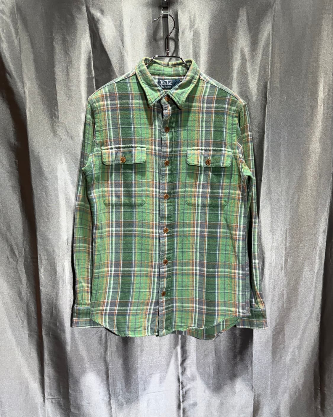 S 폴로랄프로렌 투포켓 레더패치 그린 체크셔츠 상품이미지2