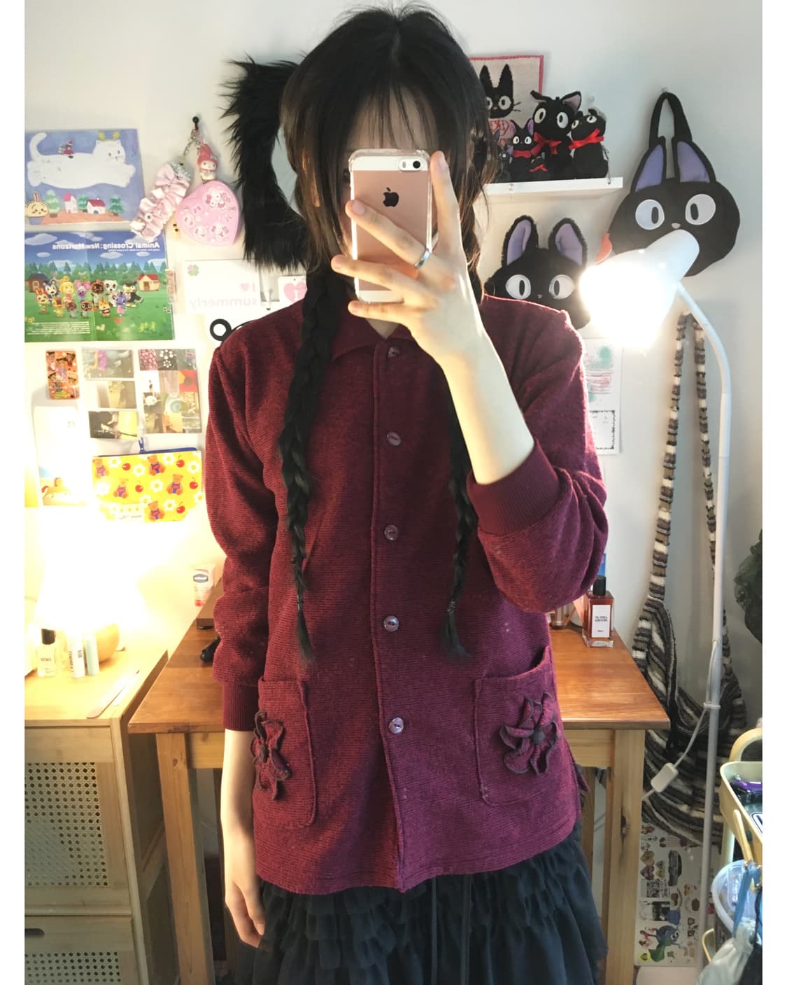 vintage flower pocket cardigan wine 상품이미지1