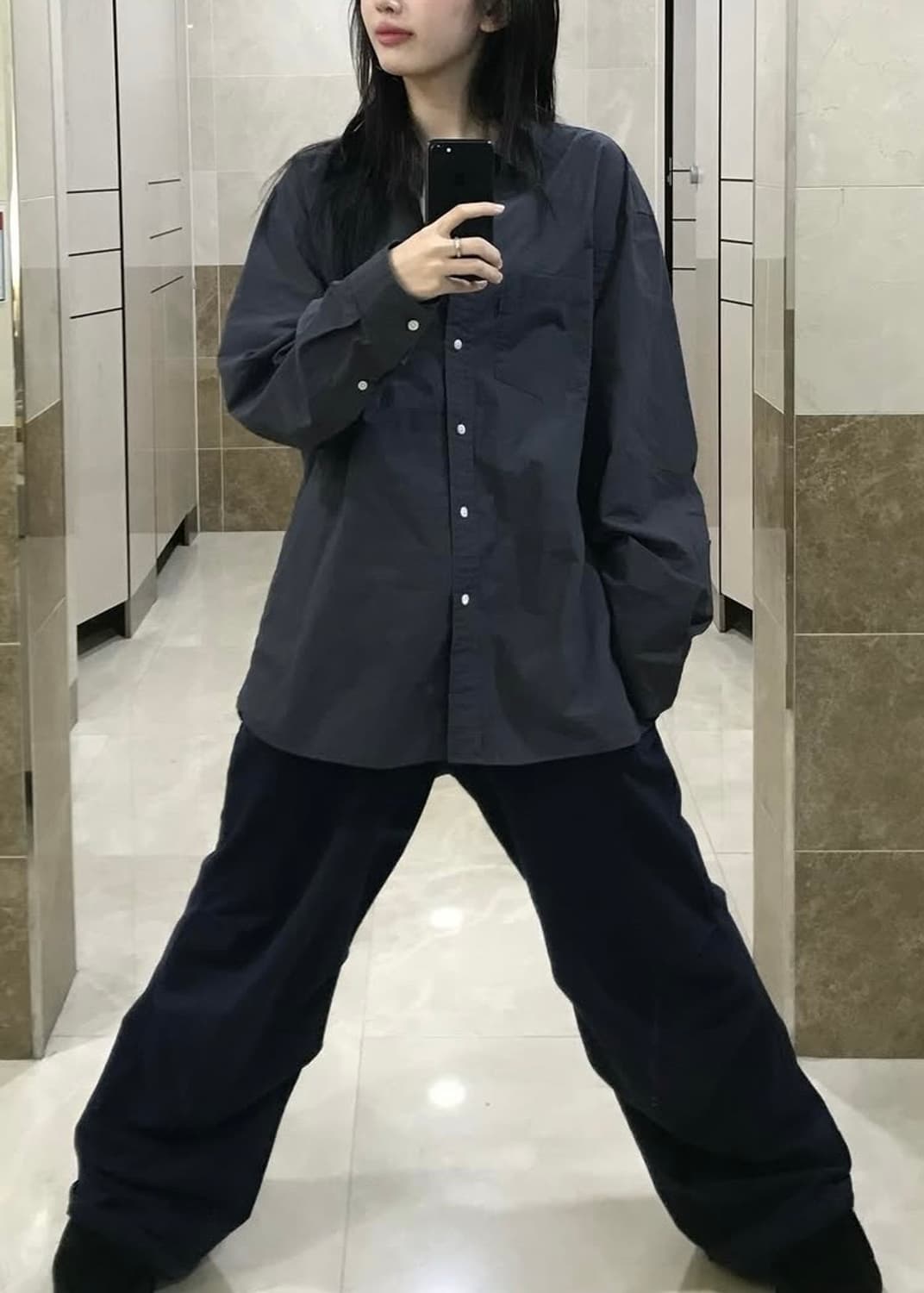 GUYOT 다크 네이비 남색 코튼 면 카라 셔츠 오버핏 남방 피그먼트 S 상품이미지2