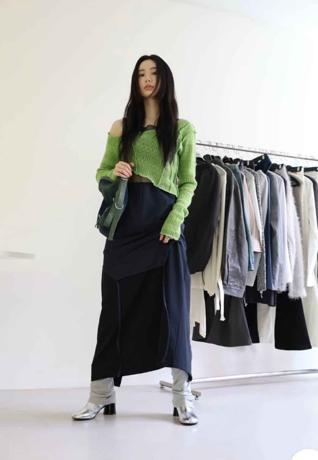 레이어드 시스루 원피스 블랙 상품이미지5