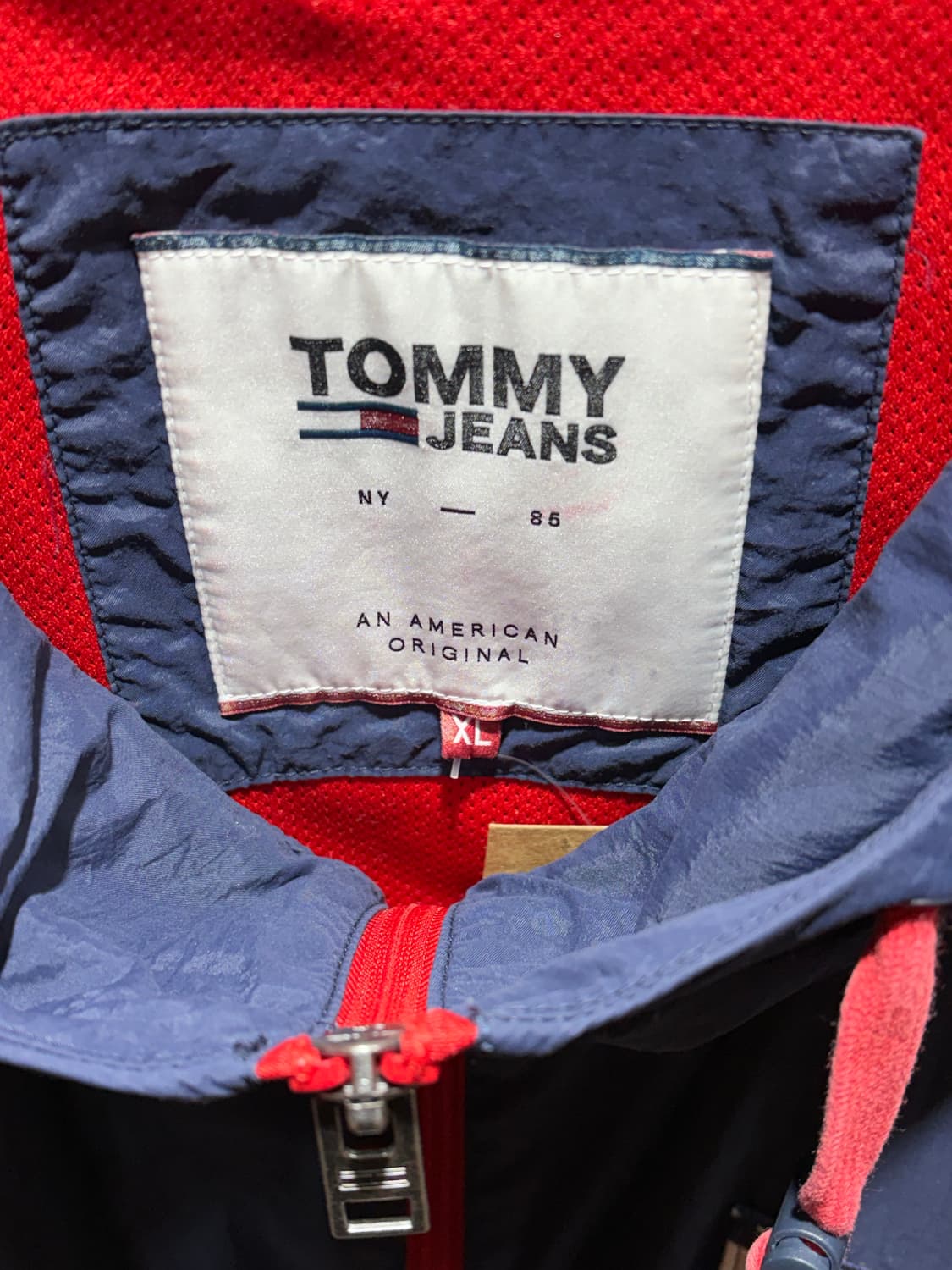 XL 타미힐피거 진스 박스로고 배색 네이비 후드 바람막이 상품이미지5