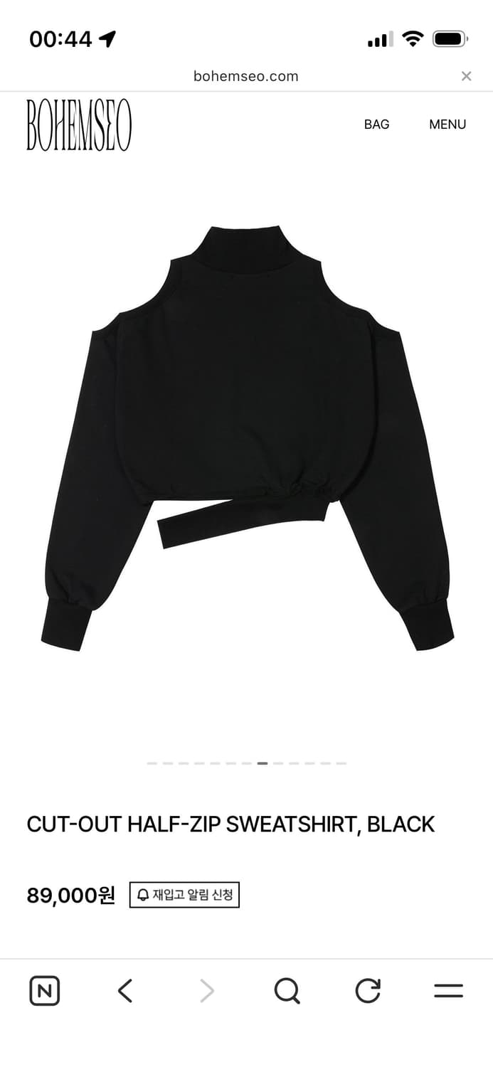 보헤미안서울 CUT-OUT HALF-ZIP SWEATSHIRT, BLAC 상품이미지3