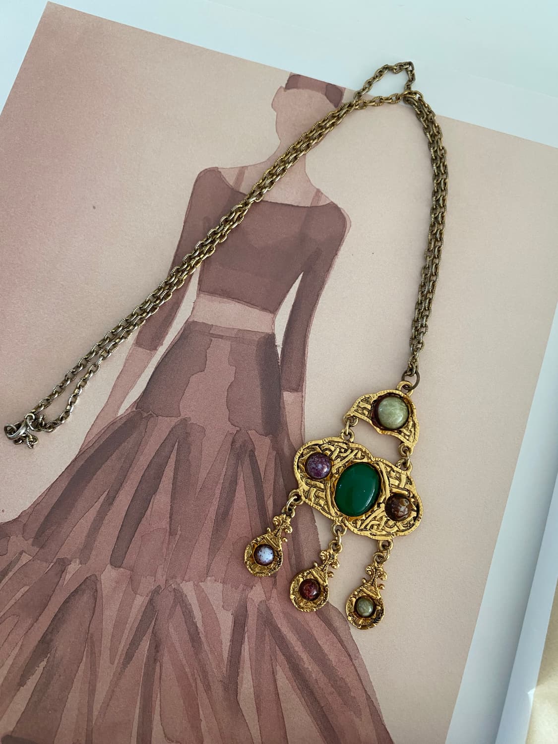 빈티지 멀티 젬스톤 드롭 네크리스 목걸이 주얼리  상품이미지3