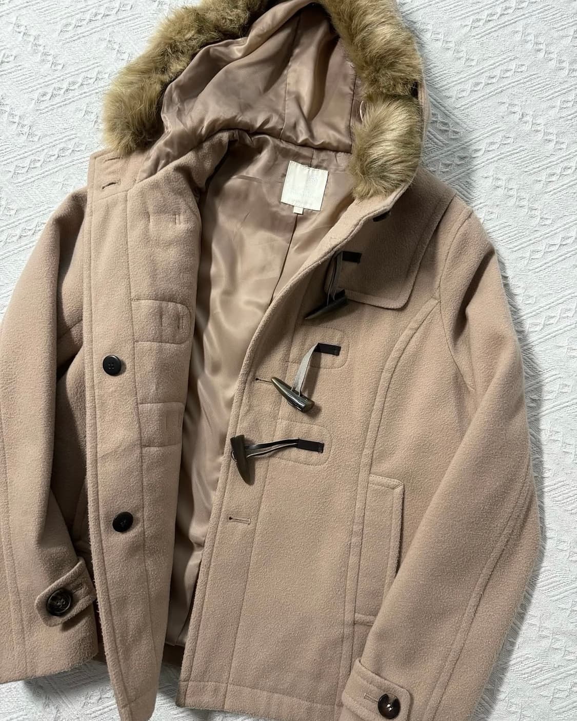 퍼 후디드 하이넥 더플 코트 상품이미지5