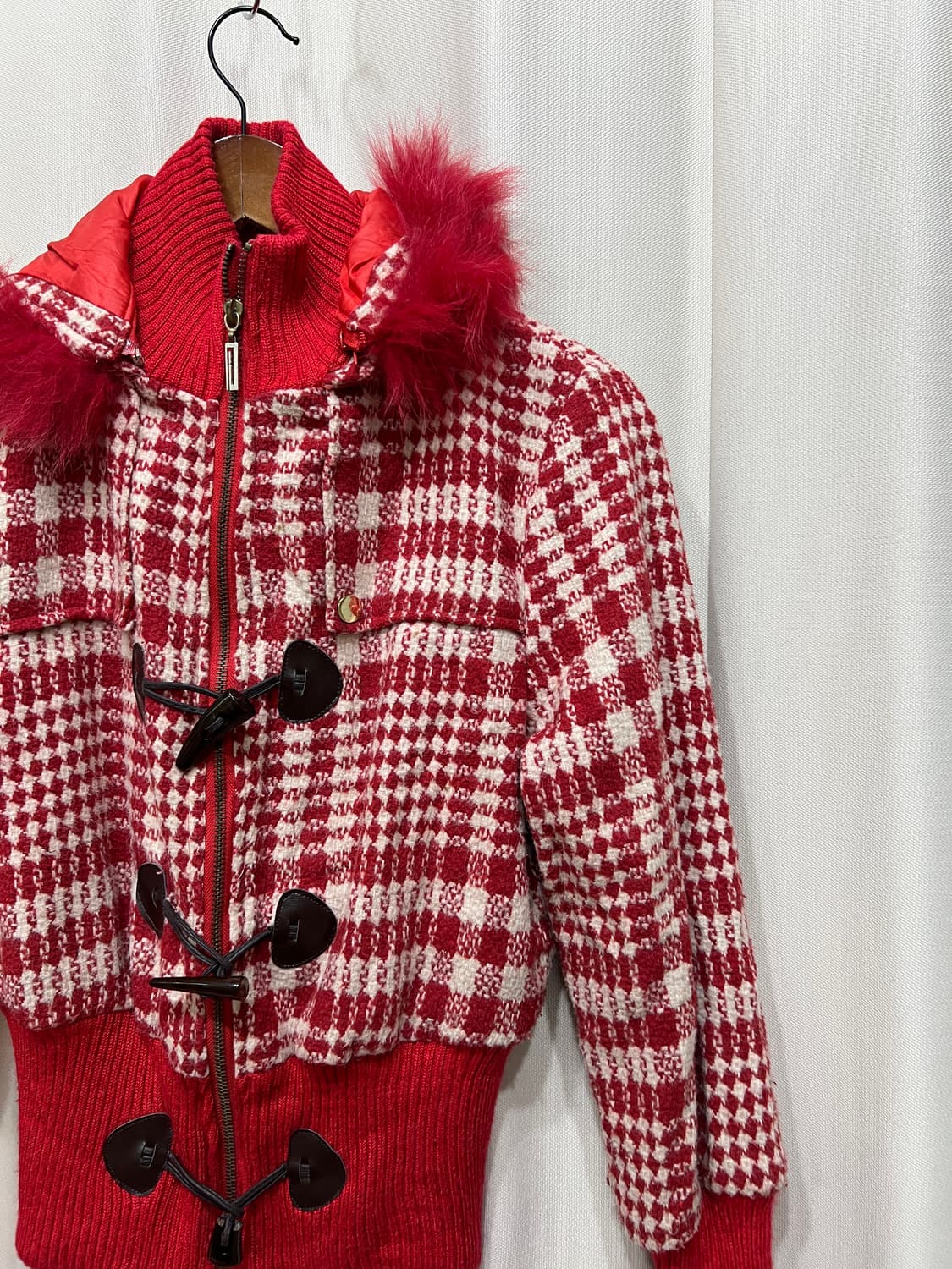 빈티지 떡볶이단추 체크 모직 블루종 자켓 상품이미지3