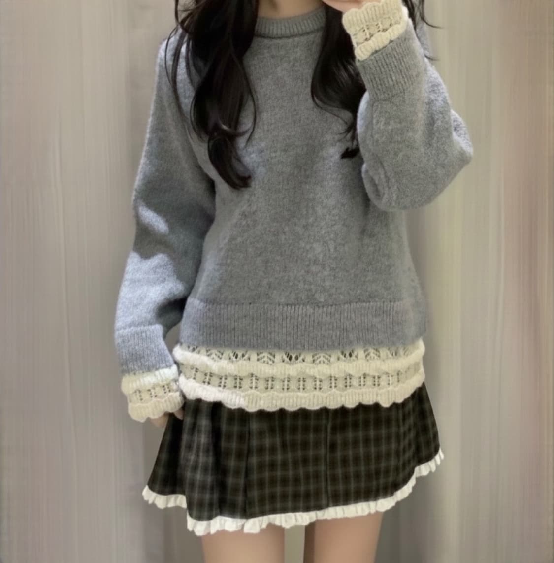 자라 레이스 레이어드 오버핏 니트  상품이미지1