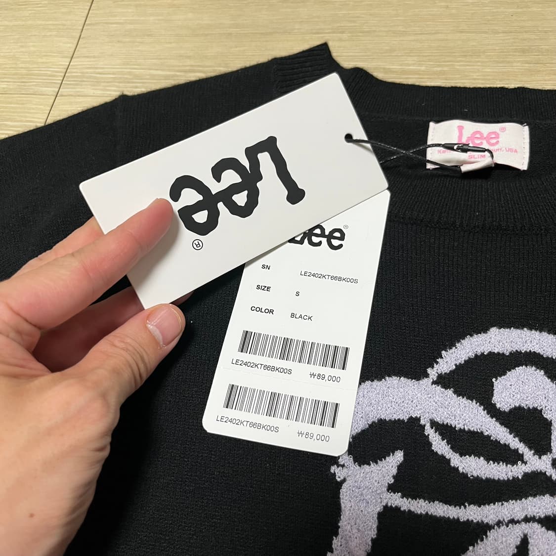 (S) 새상품 리 Lee 우먼스 그래픽 반팔 니트 블랙 상품이미지3